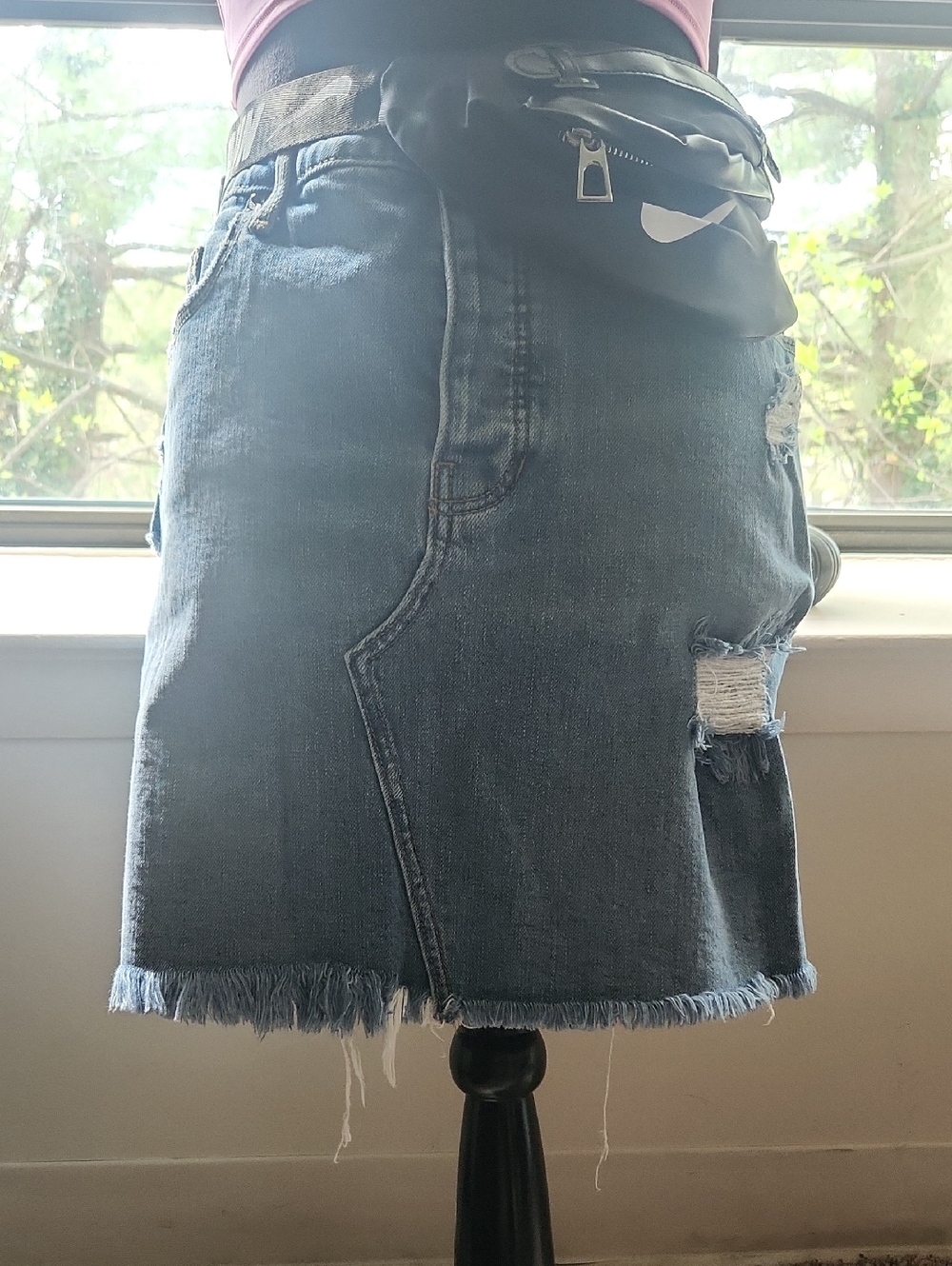Old Navy Blue Distressed Denim Mini Skirt with Frayed Hem
